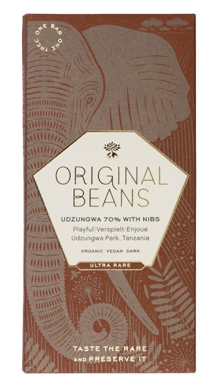 Cru Udzungwa 70% with nibs (EU organic) 70g.